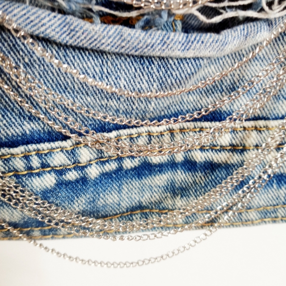 80's Vintage Metallic Stud Denim Architect Vest Cropped Distressed Stone Wash - Picture 14 of 15